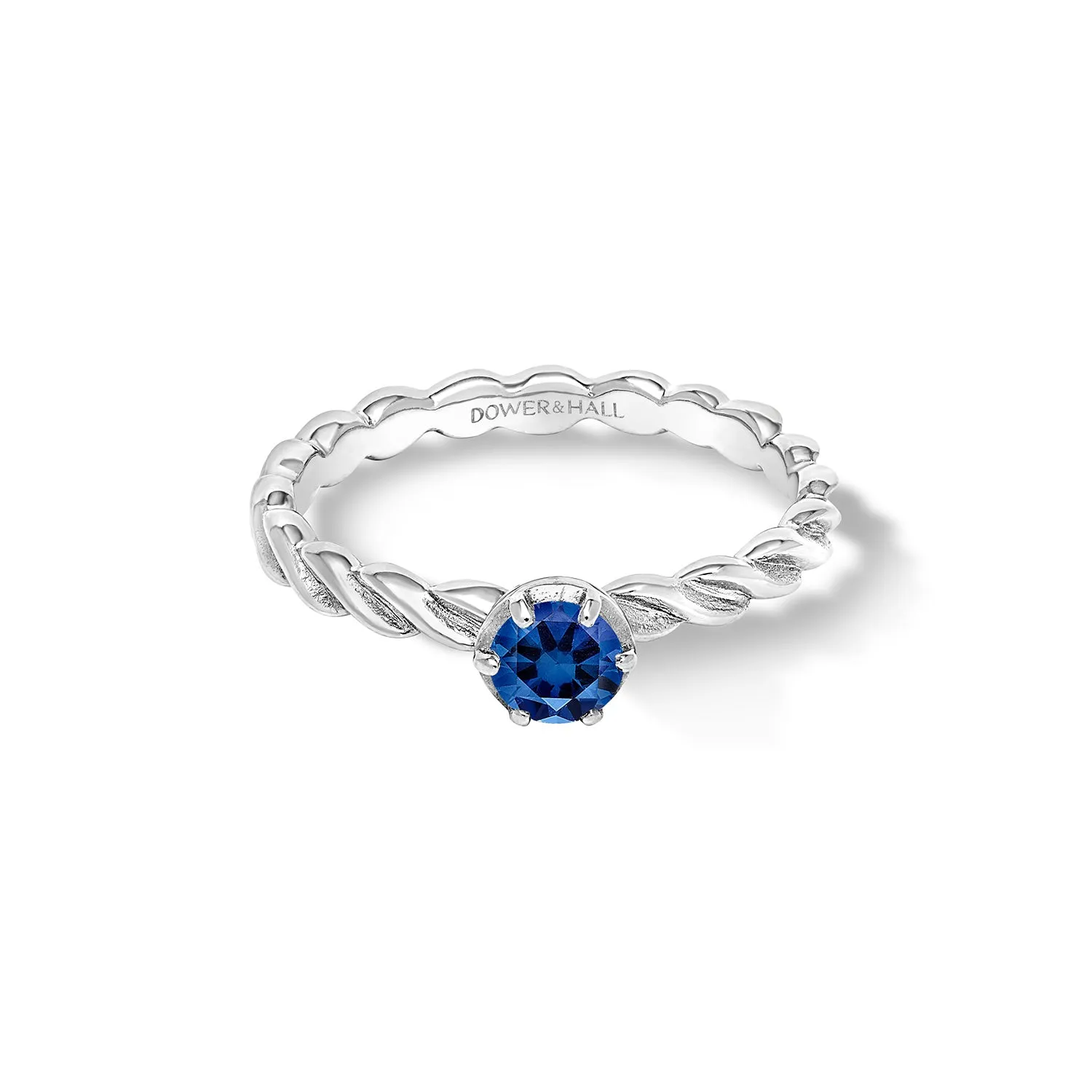 14k Twist Narrative Ring with 4.5mm Blue Sapphire