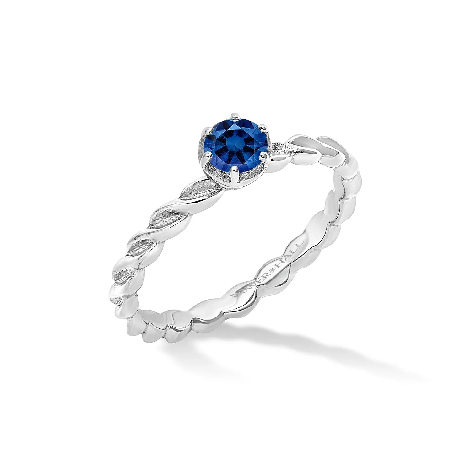 14k Twist Narrative Ring with 4.5mm Blue Sapphire
