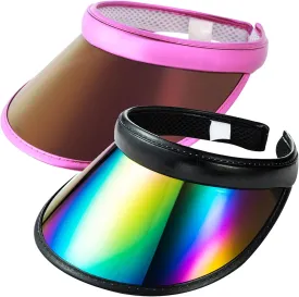 2 Pack Sun Visor Hats Women Men Clip-on Iridescent Clear Sport Outdoor Cap