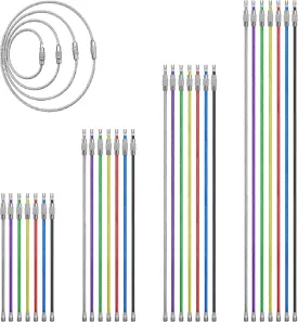 28 pcs Metal Wire Keychains, 2mm Coated Wire Key Rings Loops, 4" 6" 7.8" 10" Stainless Steel Connecter Cable Keyrings for Hiking Luggage ID Tags,Key Tags,Keyrings, Kitchen Utensils -7 Colors