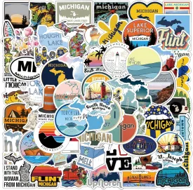 63Pcs Michigan Aesthetic Stickers Pack, USA State Great Lakes Travel Vinyl Waterproof Sticker Decals for Water Bottle,Laptop,Phone,Scrapbooking,Luggage,Suitcase Gifts for Adults Teens Kids