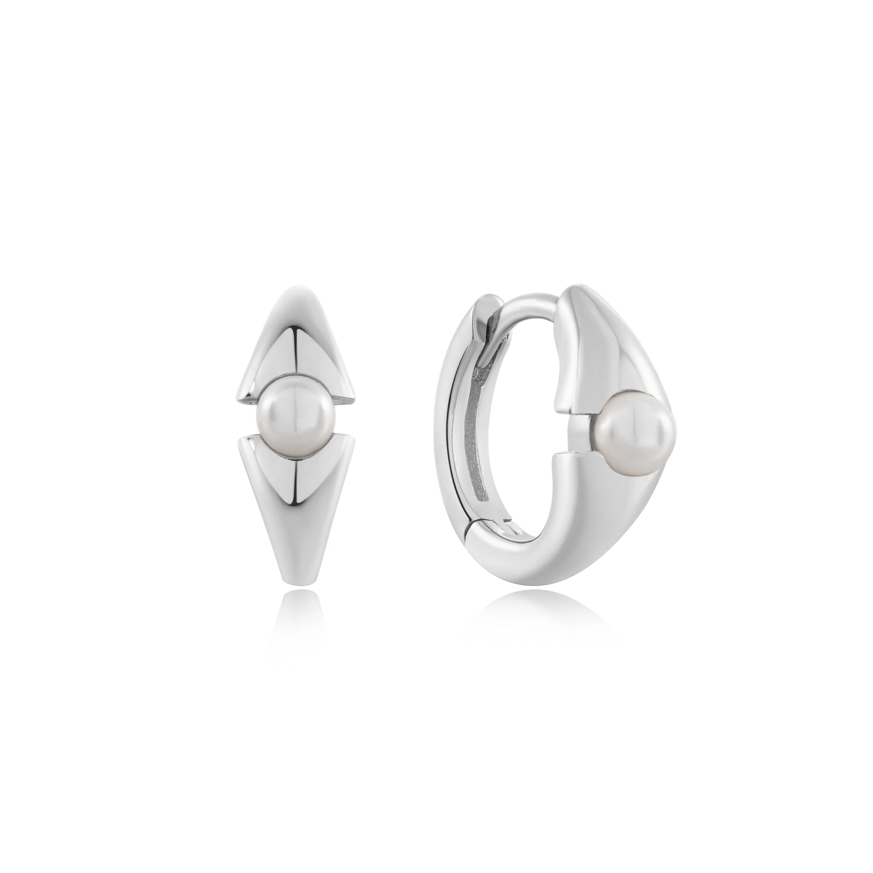 Ania Haie Silver Pearl Geometric Hoop Earrings