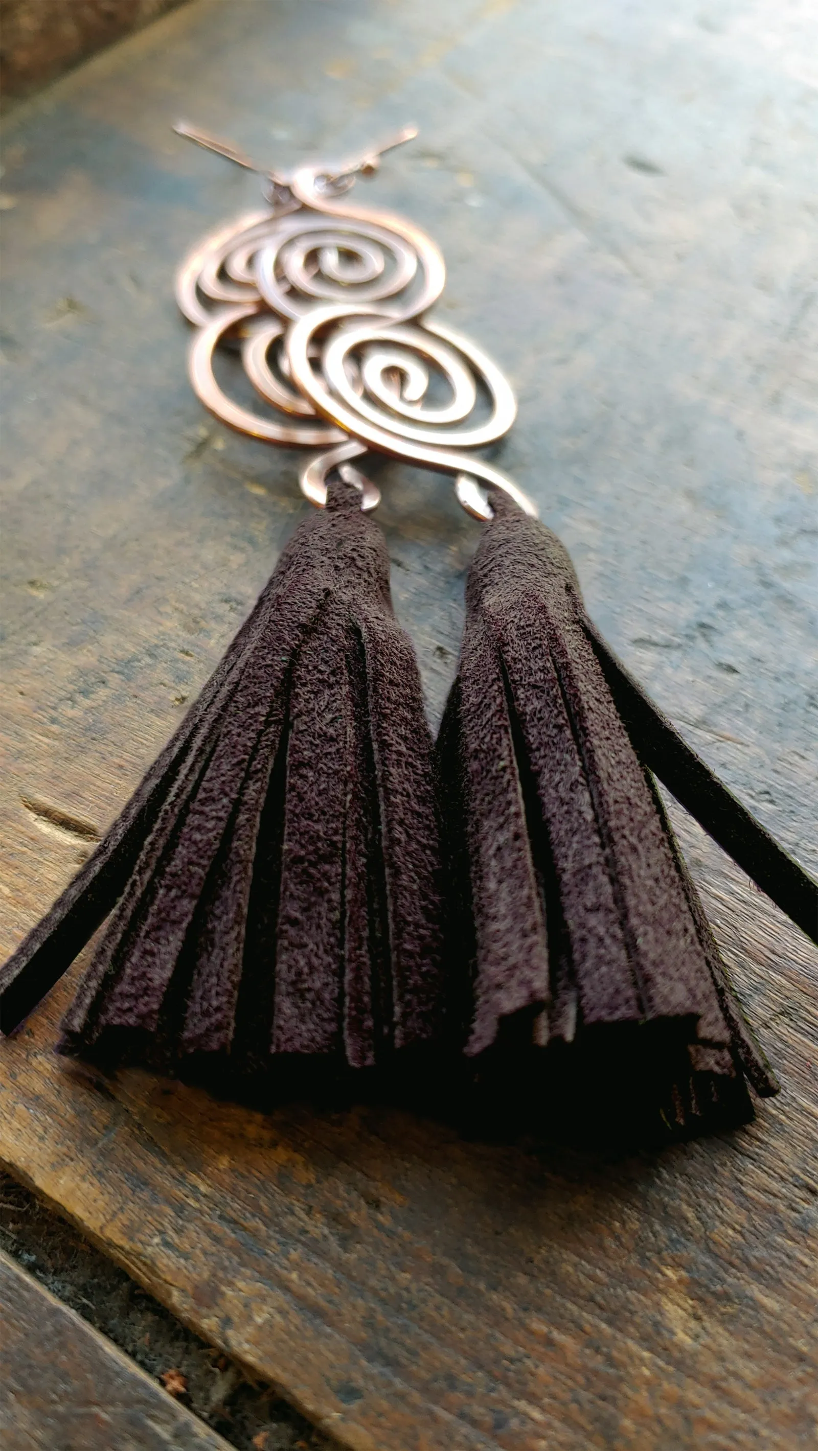 Arial Lux Suede Leather Fringe Double Spiral Earrings - SS11017