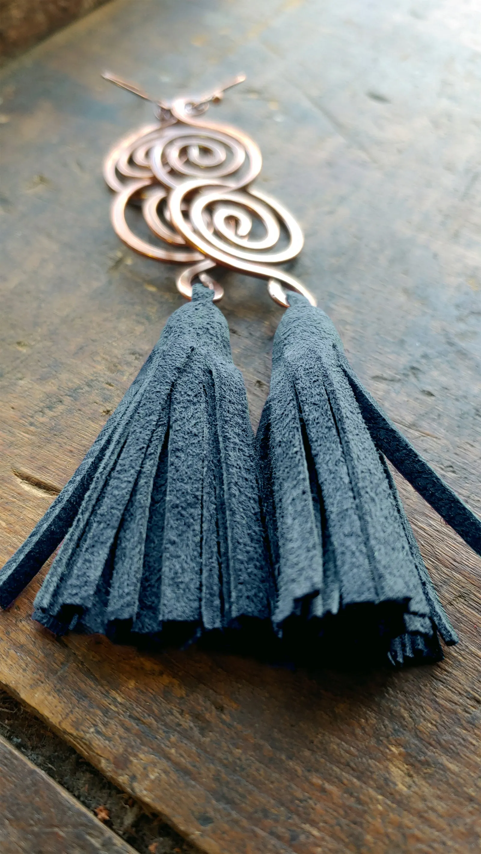 Arial Lux Suede Leather Fringe Double Spiral Earrings - SS11017