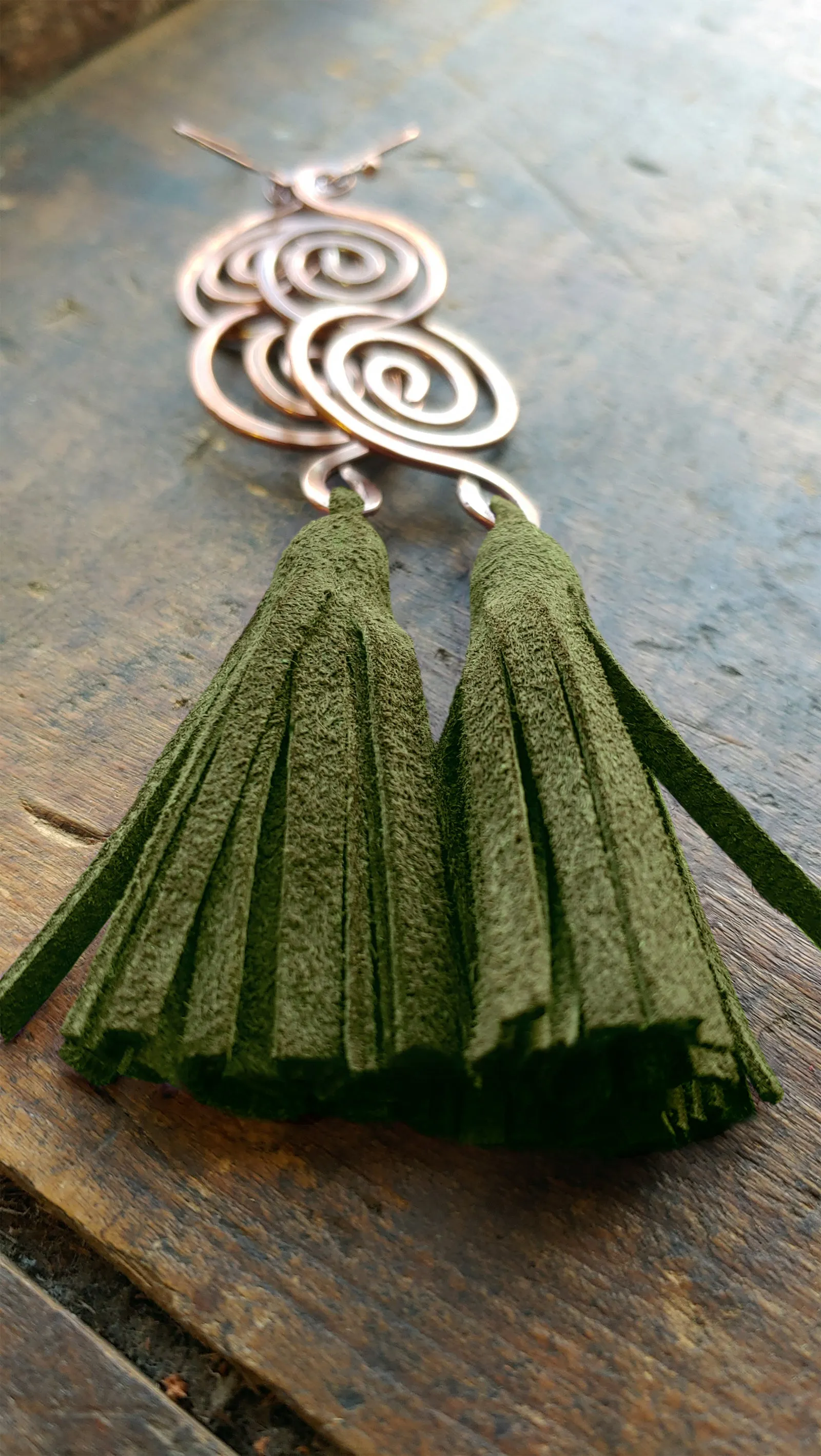 Arial Lux Suede Leather Fringe Double Spiral Earrings - SS11017