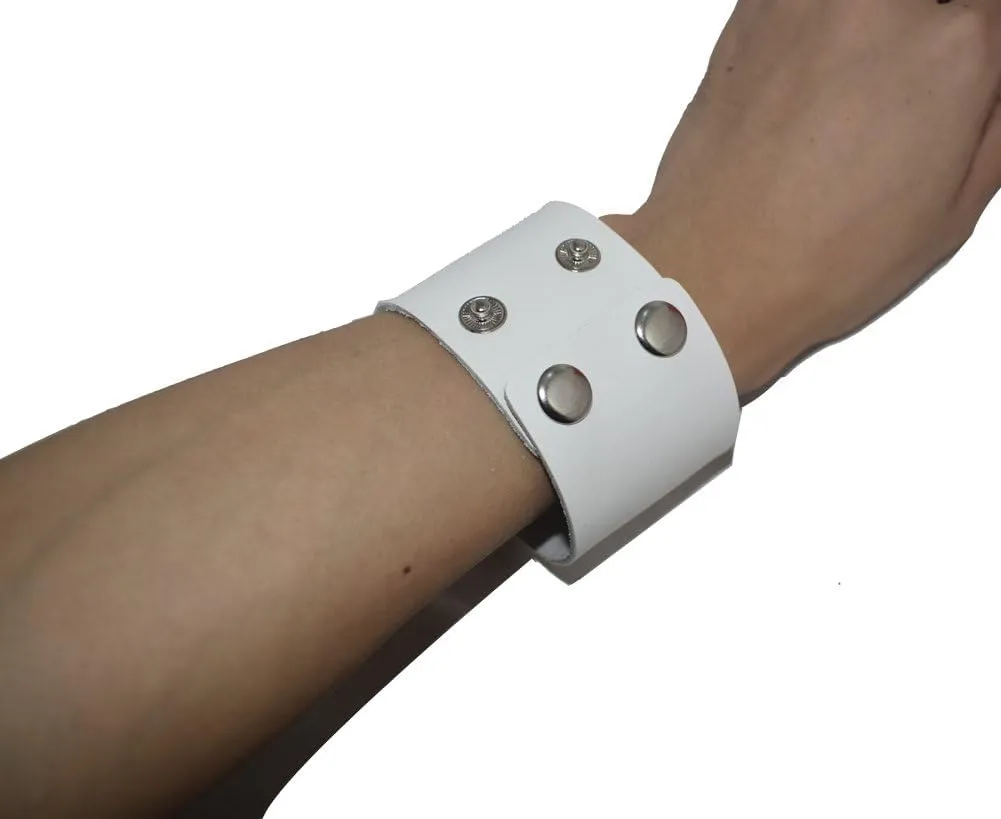 AZYOUNG Men's Black Brown White 5cm Wide Leather Bracelet Two Rows of Buckles Wristband Cuff Bangle,Length:23cm