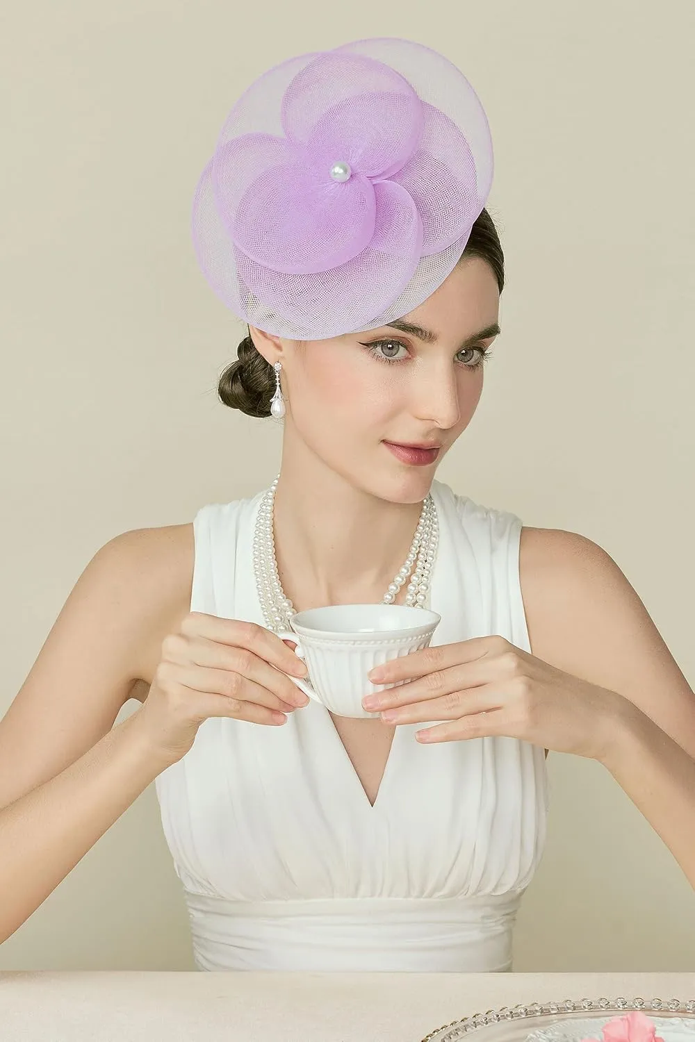 BABEYOND Fascinators Hats for Women - Tea Party Kentucky Hat Derby Headband Elegant Wedding Party Bride Hat with Hair Clip