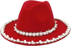 Big Pearl Fedora Hat Monochrome Ladies Fedora Hat Stage Party Photography Jazz Hat 14 56-58cm