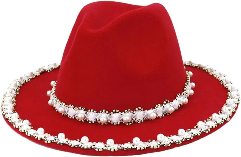Big Pearl Fedora Hat Monochrome Ladies Fedora Hat Stage Party Photography Jazz Hat 14 56-58cm