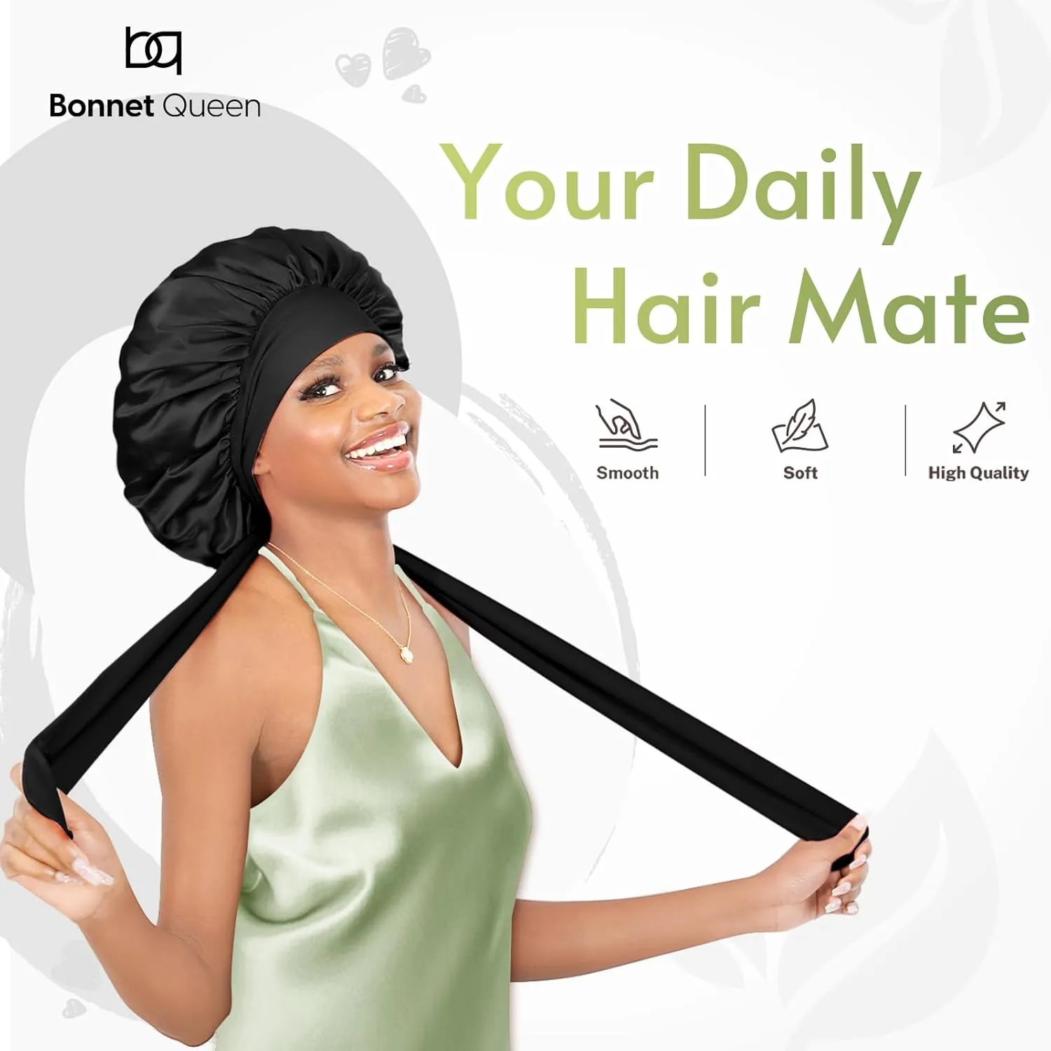 BONNET QUEEN 2Pcs Pack Satin Bonnet Cool Breathable Single Layer Silk Bonnet for Sleeping Women Hair Bonnet Night Sleep Cap Scarf Wrap for Curly Hair with Tie Band Black Rose Gold