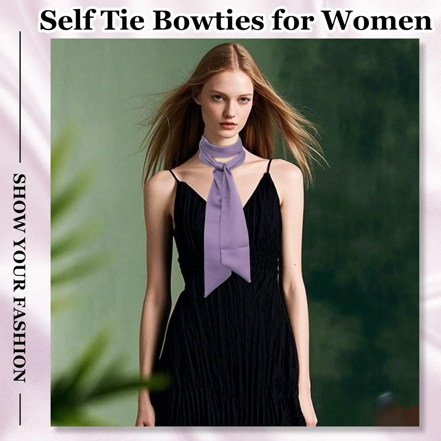 Bow Ties for Women Ribbon Self Tie Satin Necktie, Solid Color Skinny Scarf for Neck Hairband Handbag Belt Purse Hat