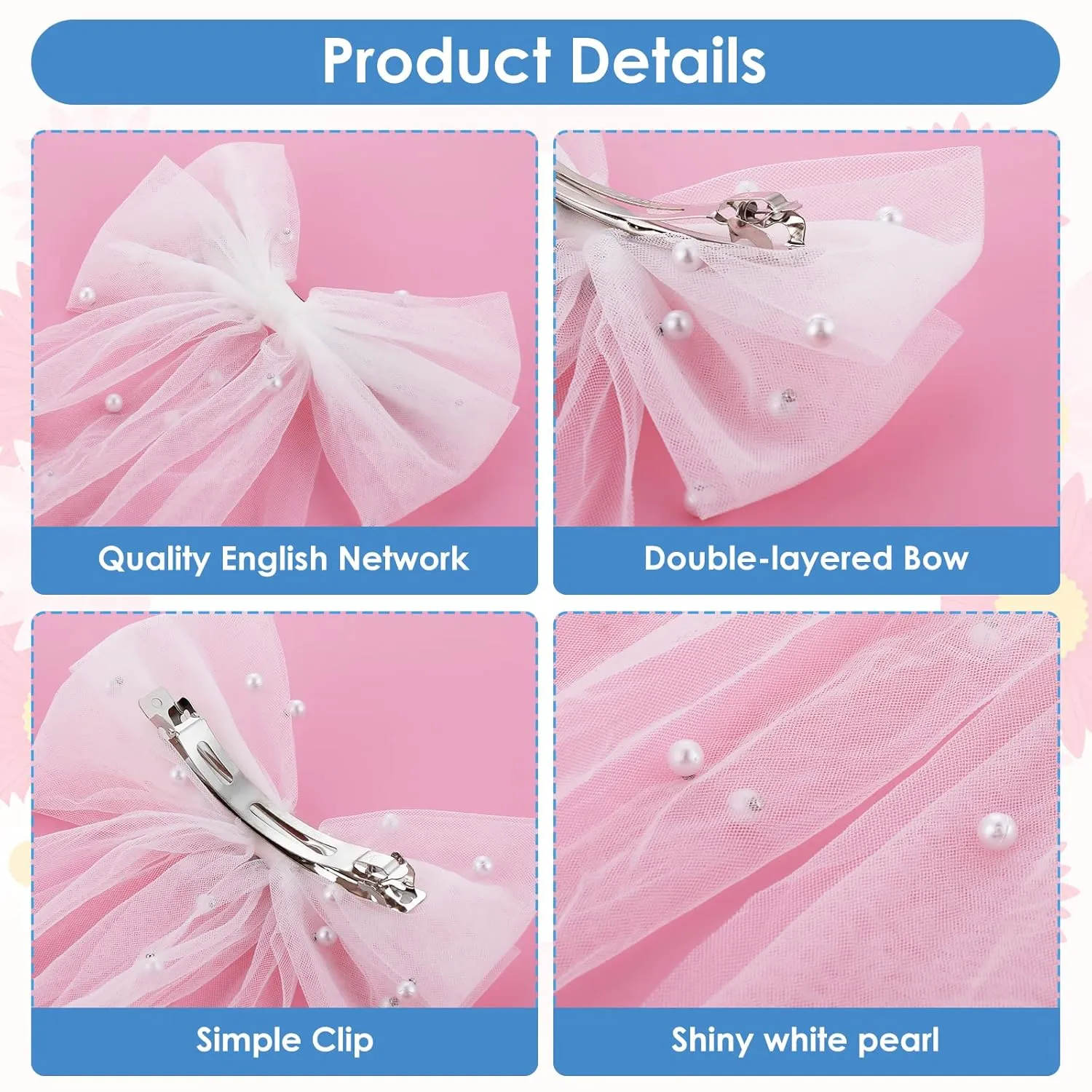 Bridal Pearl Hair Bow Veil Bridesmaid Large Hair Bow Wedding Veil with Barrette Bachelorette Party Decorations Bridal Bridesmaid Gift (White)
