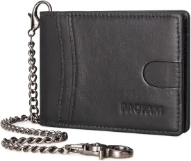 Chain Wallets for Men, Genuine Leather Blocking Bifold Wallet RFID Protective Credit Card Holder with Money Clip, Pickpocket Proof Slim Chain Wallet for Men