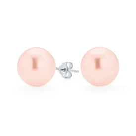 Classic Light Pink Drop Ball Earrings with Simulated Pearl in  Sterling Silver