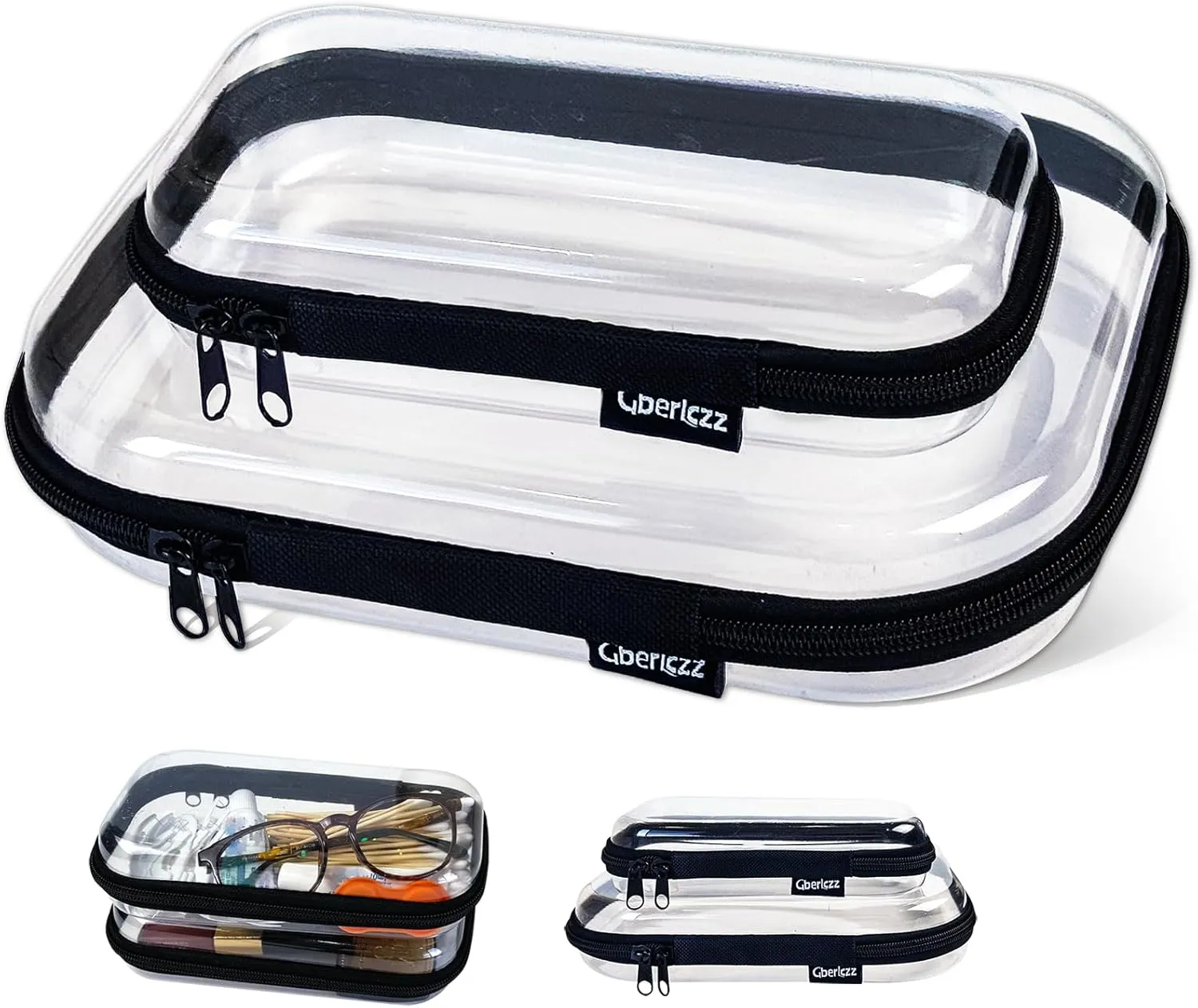 Clear Hard Zipper Case for Storage, Waterproof Plastic Clear Hard Case Zipper Pouch??2PCS??
