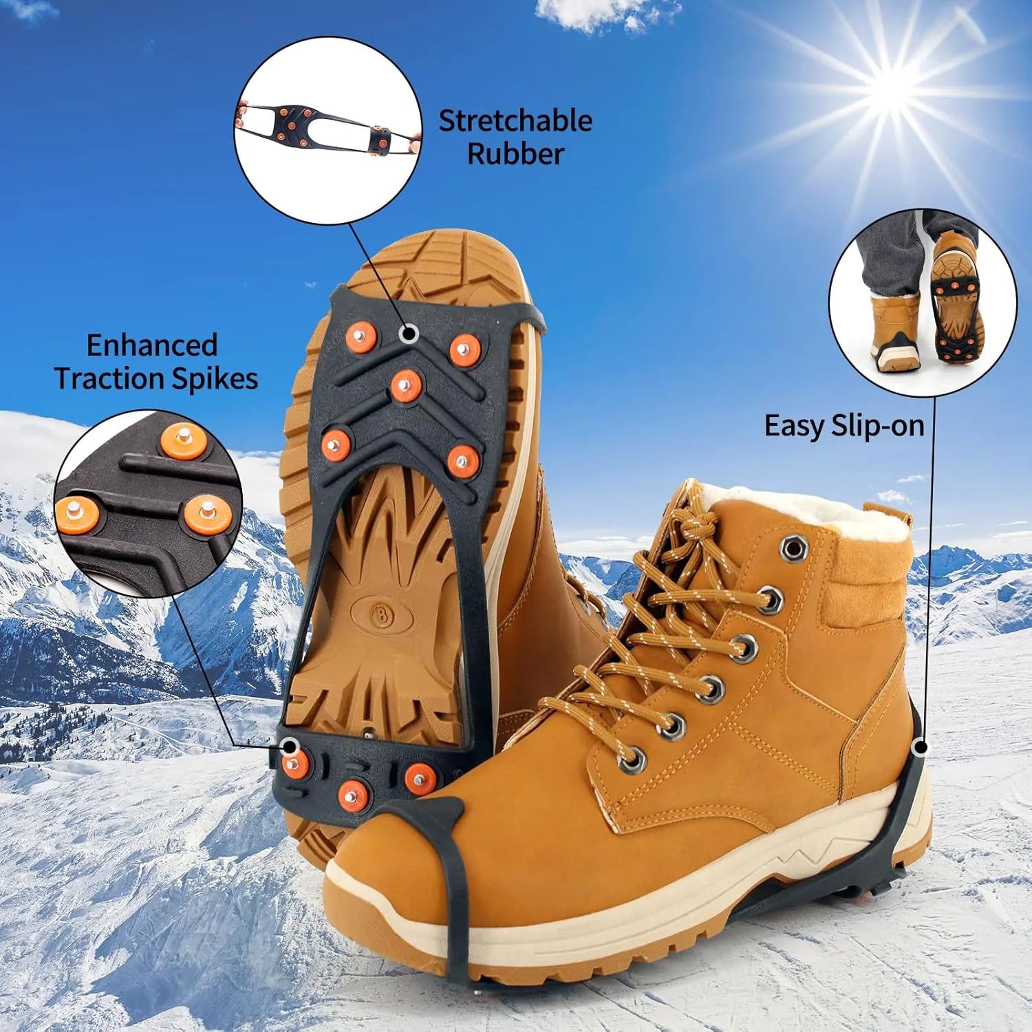 Crampons Ice Cleats Snow Grips, Anti-Slip Traction Lightweight Portable for Walking on Snow & Ice, for Shoes/Boots