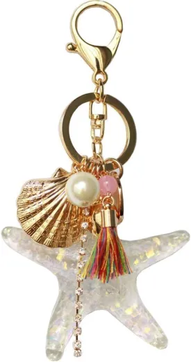 Cute Pearl Starfish Shell Tassel Keychain Keyring Crystal Rhinestones Purse Pendant Handbag Charm1
