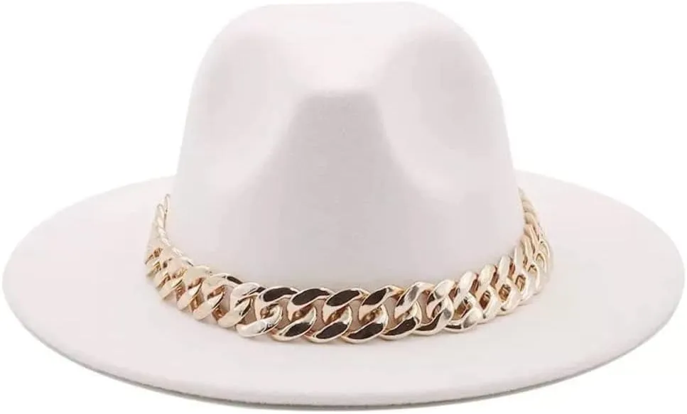 Fedora with Faux Chain-White