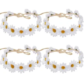Flower Headband Sunflower Hairband Hair Clips Floral Crown Barrette Hair Bands Women Girls Boho Hair Hoop Headdress Headwear Headpiece Party Decoration Cosplay Costume Hair Accessories 4 Pack White