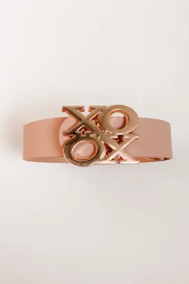 Genuinely Happy Faux Leather "XOXO" Buckled Belt (Blush)