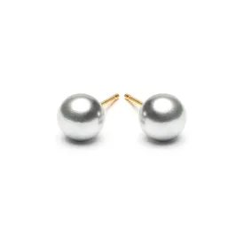 Gold Plated 6 mm Gray Pearl Stud Earrings