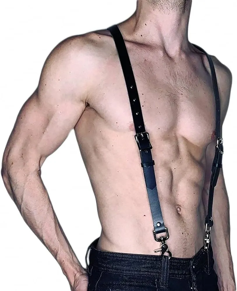Goobester Men's Harness Tops Sword Belt Leather PU Body Bondage Clothing Strap Adjustable