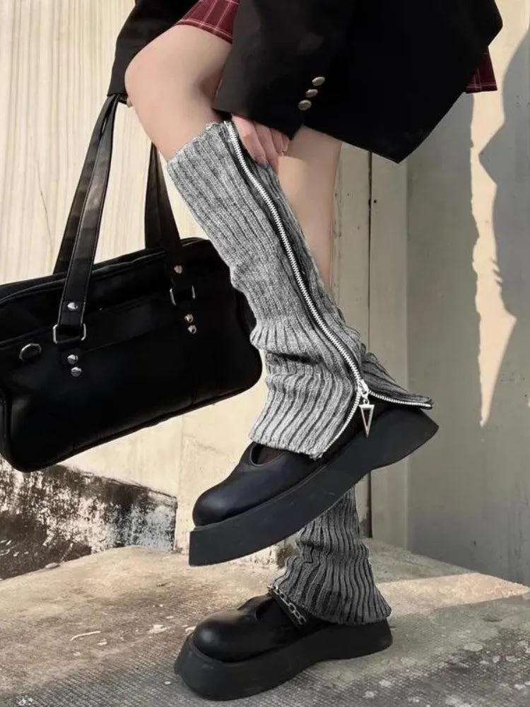 Grunge Zip-Up Knitted Leg Warmers