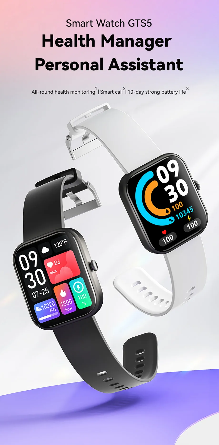 GTS6 Smartwatch for Android and IOS, 2" HD Touch Screen, Built-in Bluetooth, GPS & Alexa Technology, IP67 Waterproof, Health & Fitness Tracker - 100 Sport Modes & 5 Color Smartwatch