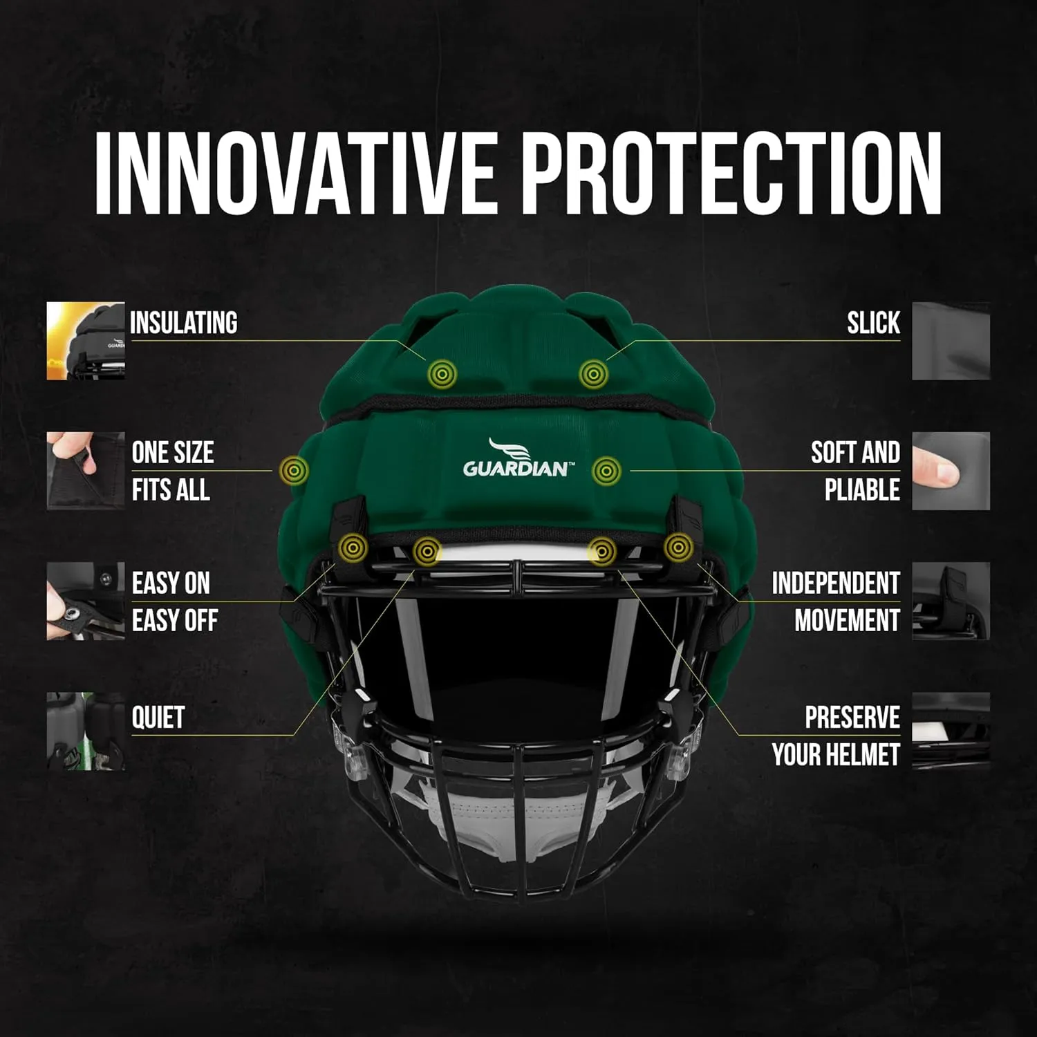 Guardian Cap - Soft-Shell Helmet Cover for Football and Lacrosse - Reduces Impact and Protects Helmets - One Size Fits All for Youth, High School, and College Programs