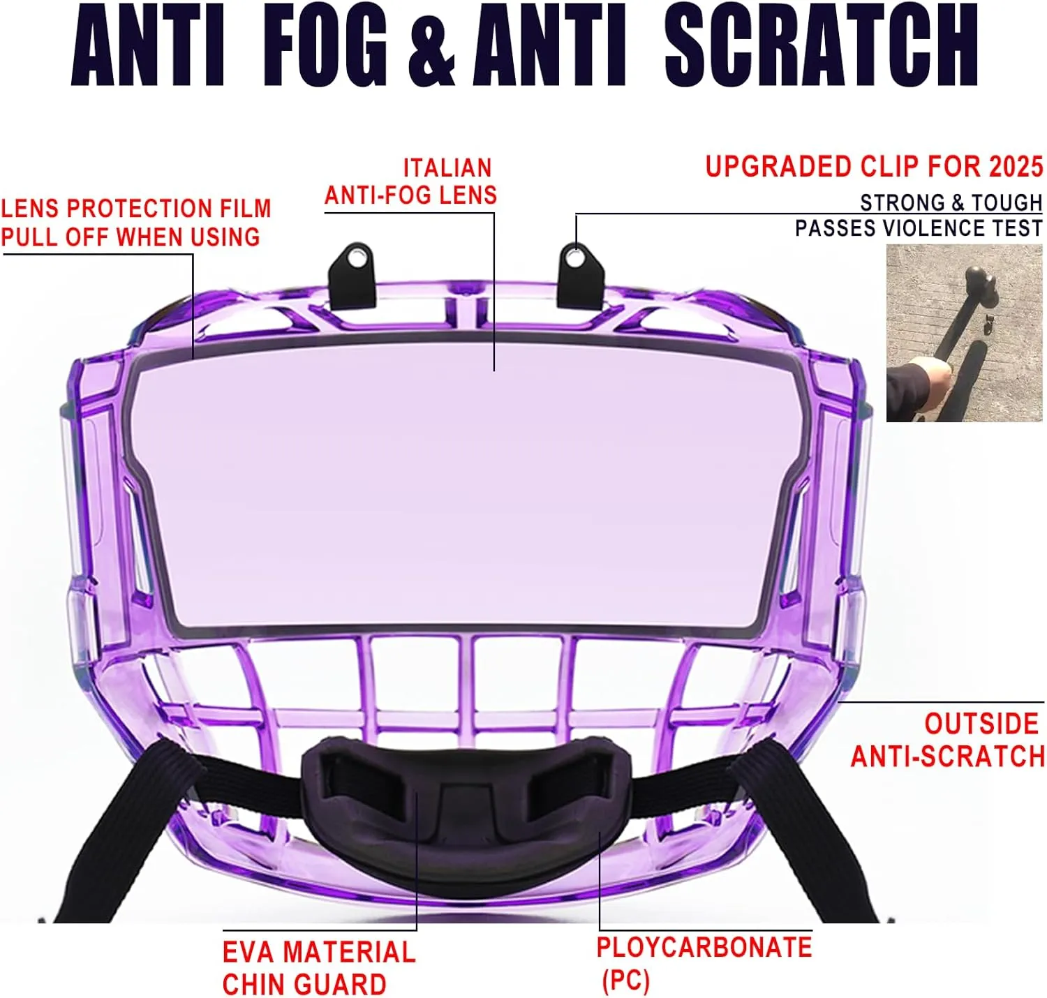 Gy Hockey Full Face Shield Visor Senior Ice Hockey Helmet Visor Adult & Youth, Anti-Scratch/Anti-Fog/Ce Certified
