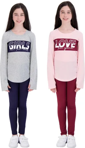 Hind 4-Piece Girls Athletic Leggings and Long Sleeve Workout Hoodie Tops Set, Fashion Active Clothes for Girls