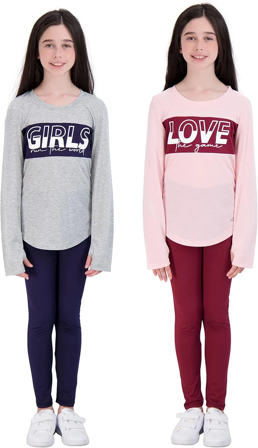 Hind 4-Piece Girls Athletic Leggings and Long Sleeve Workout Hoodie Tops Set, Fashion Active Clothes for Girls