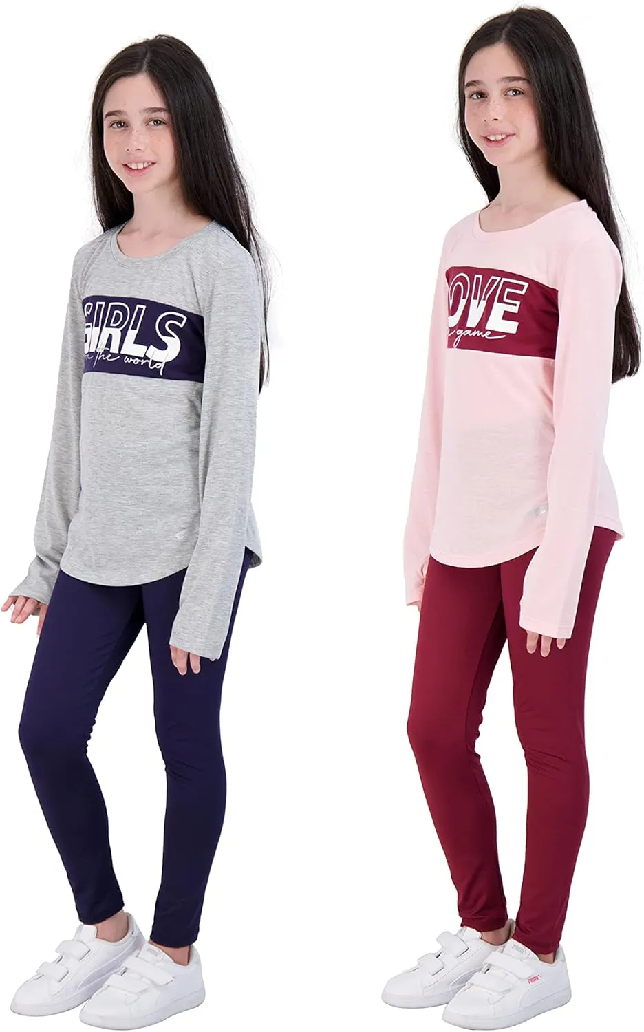 Hind 4-Piece Girls Athletic Leggings and Long Sleeve Workout Hoodie Tops Set, Fashion Active Clothes for Girls