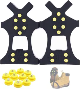 Ice Cleats Snow Grips - Anti-Slip Crampons Traction Cleats Ice & Snow Grippers 10 Steel Studs for Women Men Kids Shoes and Boots (Extra 10 Studs)