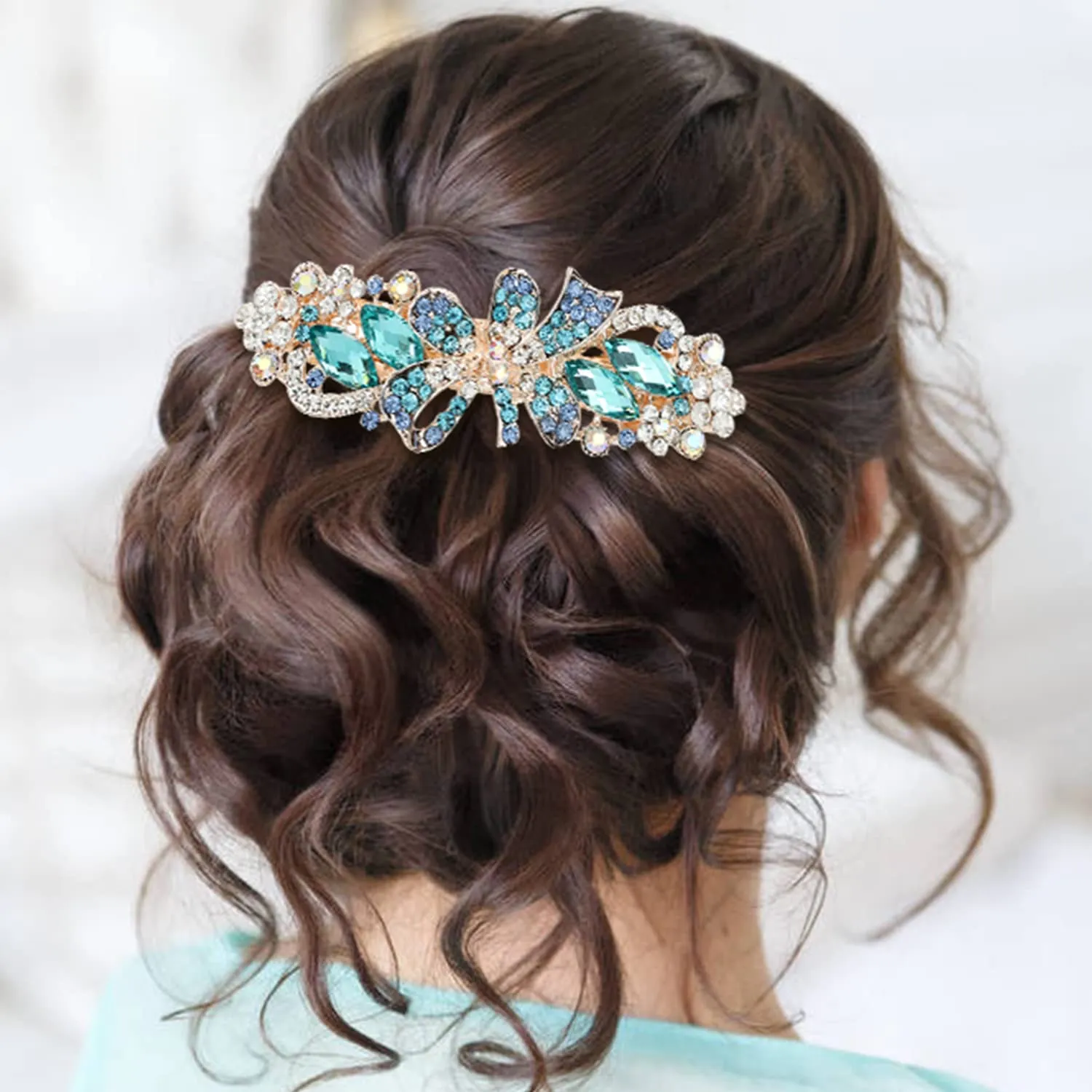 inSowni 4 Pack Luxury Glitter Sparkly Jeweled Gems Korean Decorative Crystal Rhinestone Flower Strong Metal French Barrettes Snap Alligator Hair Clips Headpieces Accessories for Women Girls