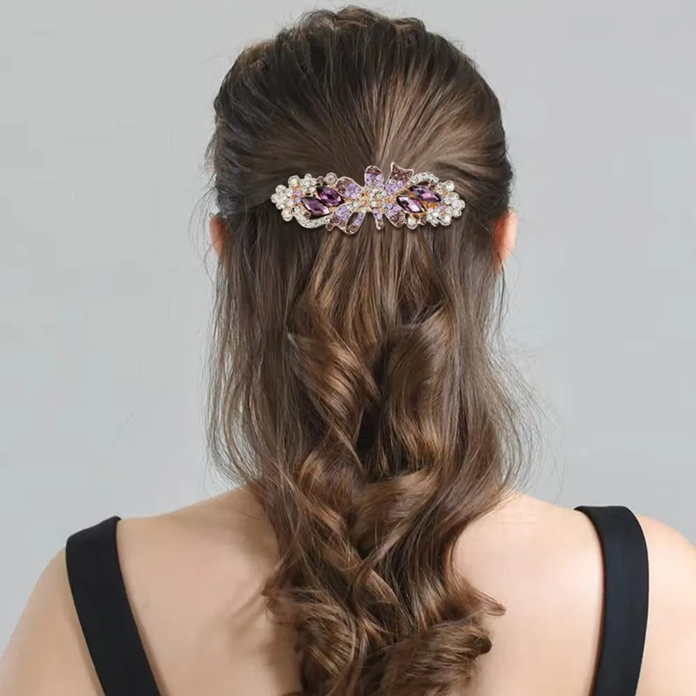 inSowni 4 Pack Luxury Glitter Sparkly Jeweled Gems Korean Decorative Crystal Rhinestone Flower Strong Metal French Barrettes Snap Alligator Hair Clips Headpieces Accessories for Women Girls
