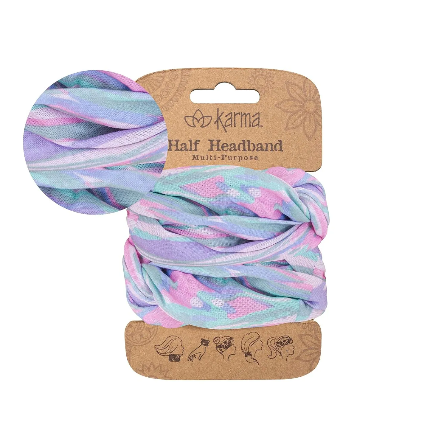 Karma Gifts Pink Medallion Headband for Women - Medium - Fabric Headband and Stretchy Hair Scarf - Pink