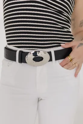 Katie Hammered Oval Buckle Belt Silver