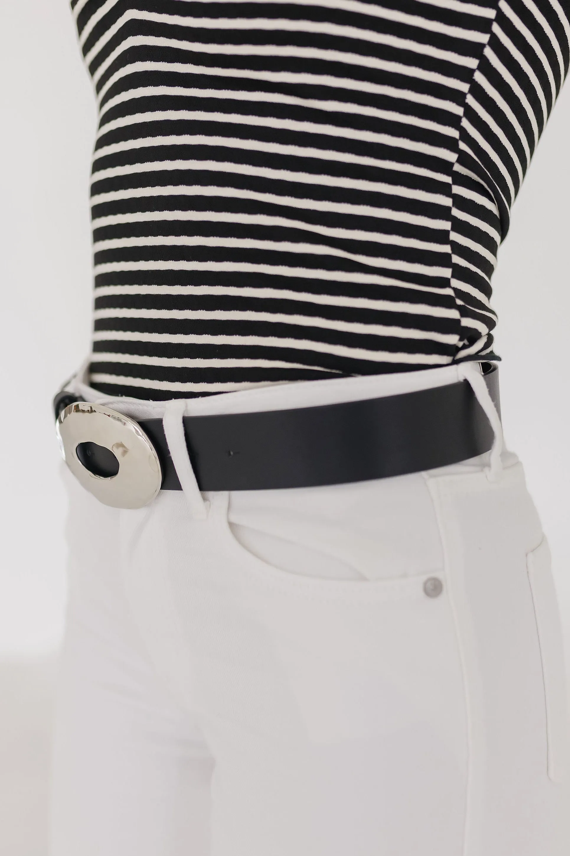 Katie Hammered Oval Buckle Belt Silver