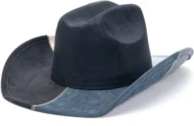 LIDHAY Suede Denim Cowboy Hat for Women Men Big Wide Brim Cowboy Hat Western Cowgirl Hat for Party