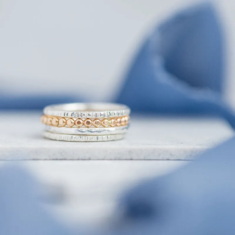 LINA Hammered Sterling Silver Ring Band - Bright