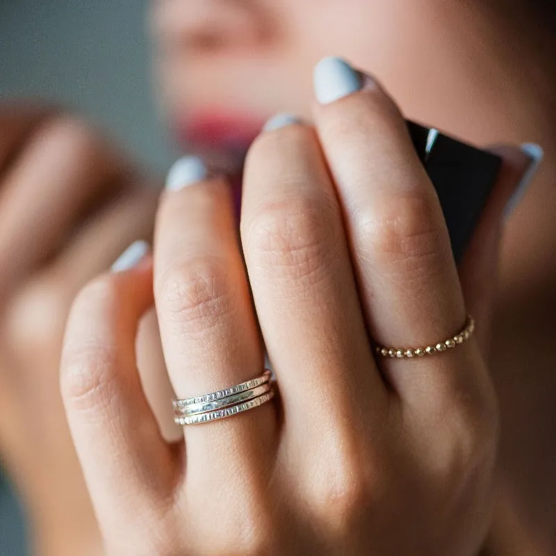 LINA Hammered Sterling Silver Ring Band - Bright