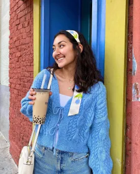 Lost Pattern NYC - "Tulip" Silk Skinny Scarf - Sky Blue