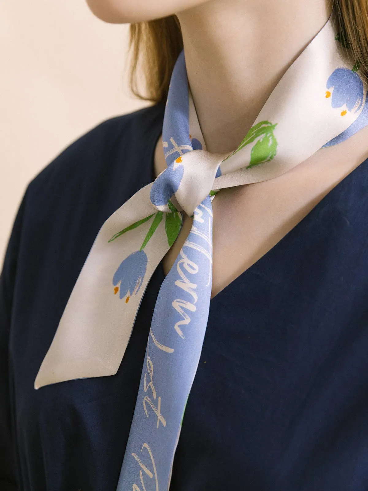 Lost Pattern NYC - "Tulip" Silk Skinny Scarf - Sky Blue