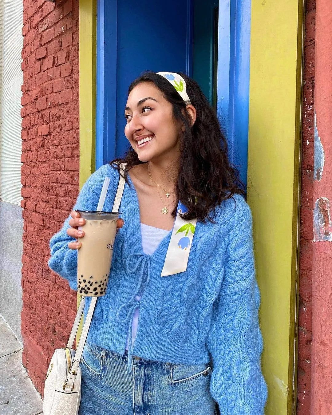 Lost Pattern NYC - "Tulip" Silk Skinny Scarf - Sky Blue