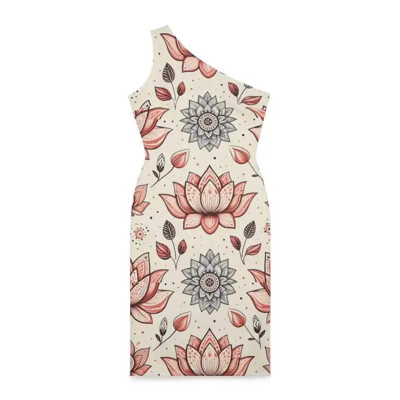 Lotus Flower Pattern one Shoulder Dress