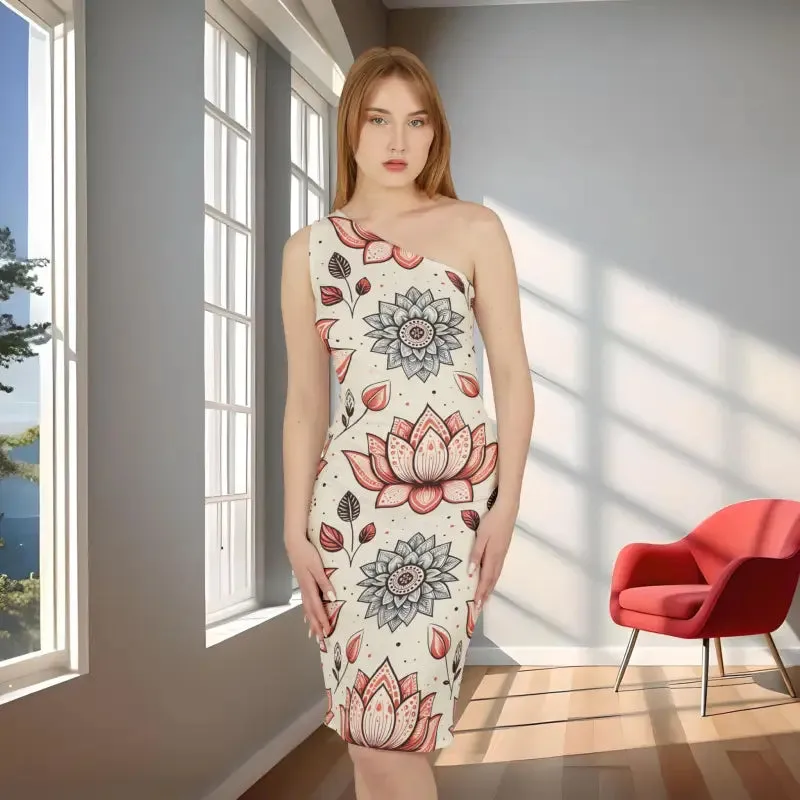Lotus Flower Pattern one Shoulder Dress