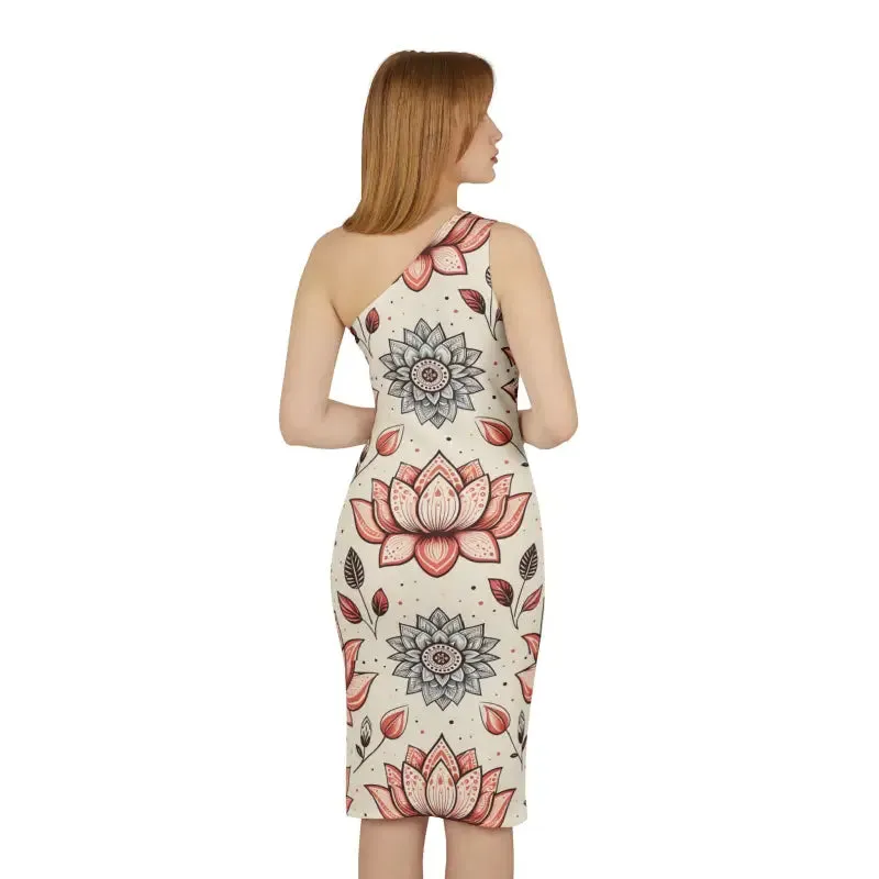 Lotus Flower Pattern one Shoulder Dress
