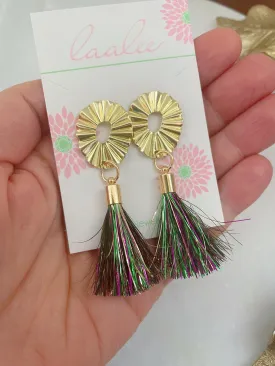 Mardi Gras Earrings, Tinsel Tassel Earrings, Mardi Gras Tassel Earrings, Mardi Gras Jewelry