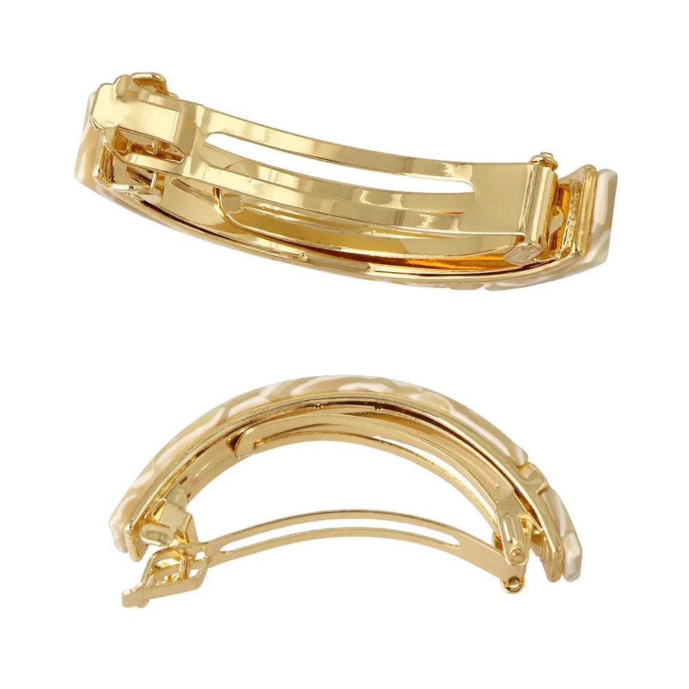 Metal Wave Rectangle Marble Hair Barrette